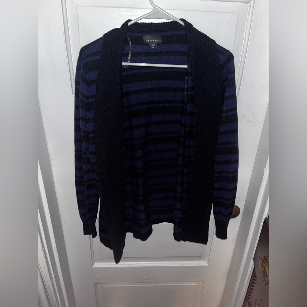Metaphor Black And Blue Thick Collared Swing Cardigan